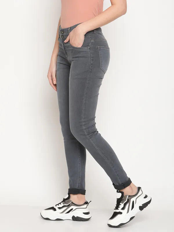 Mettle Women Grey Light Fade Stretchable Jeans