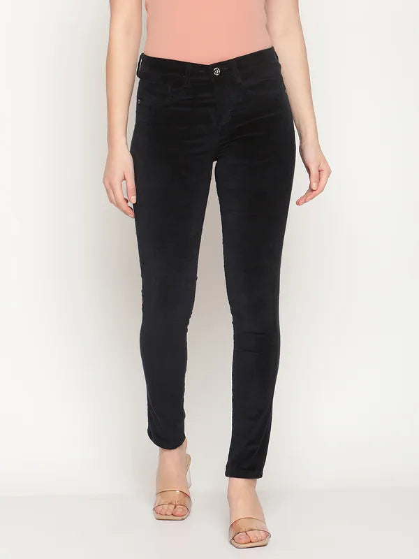 Mettle Women Navy Blue Stretchable Cotton Jeans