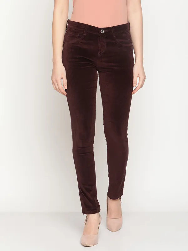 Mettle Women Maroon Stretchable Jeans