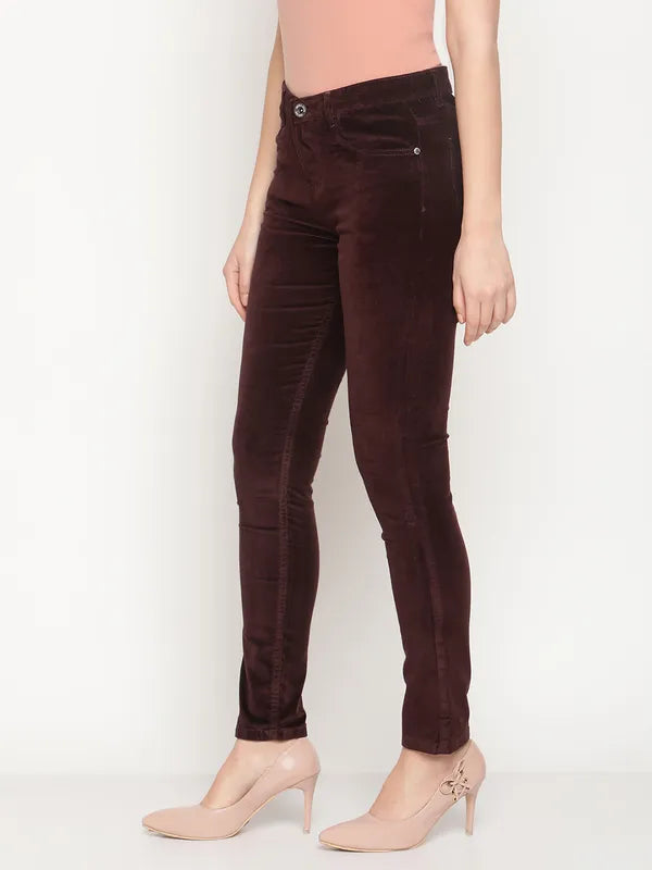 Mettle Women Maroon Stretchable Jeans