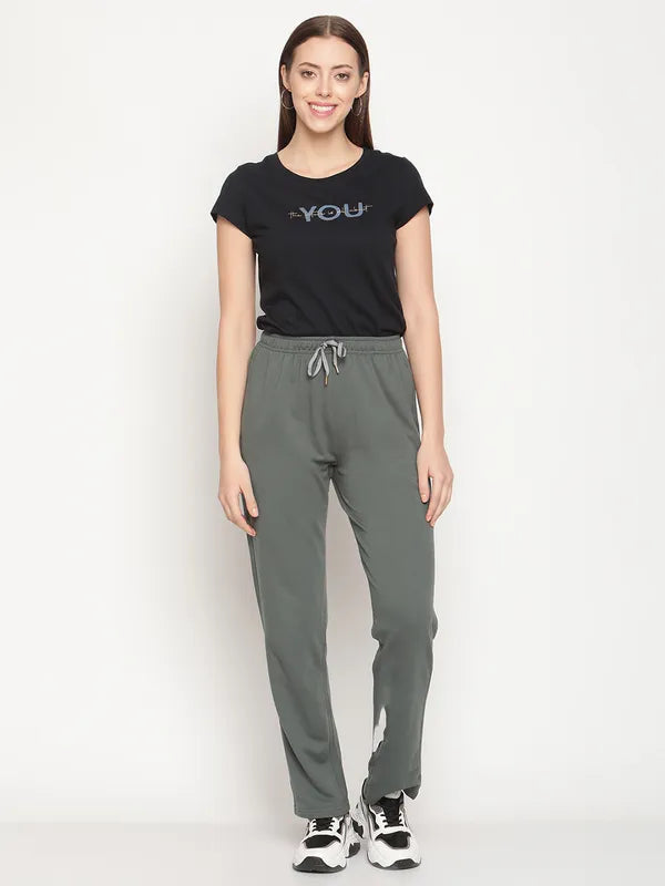 Mettle Women Grey Solid Cotton Track Pants