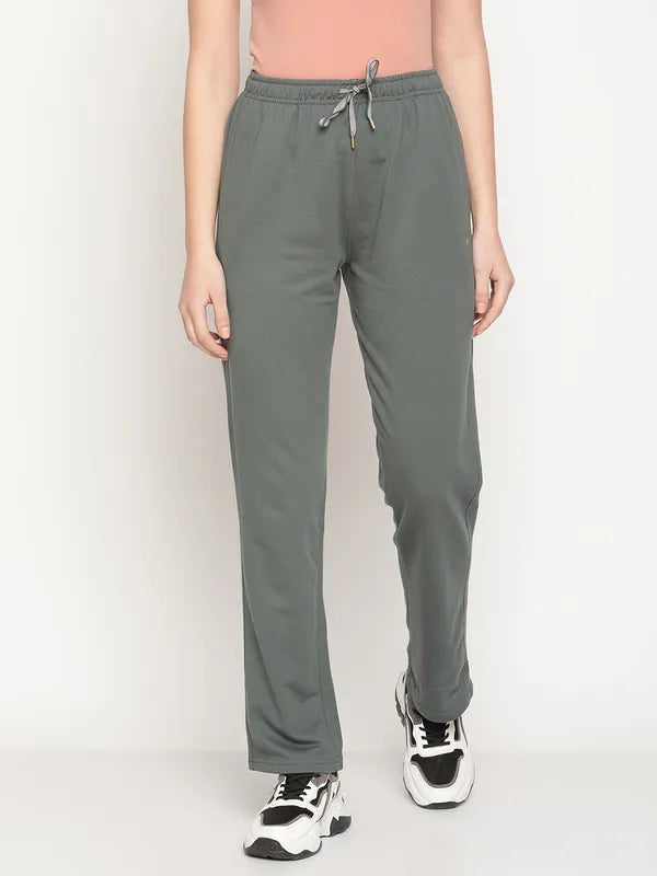 Mettle Women Grey Solid Cotton Track Pants