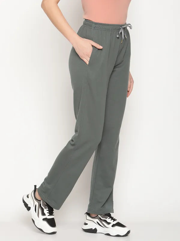 Mettle Women Grey Solid Cotton Track Pants