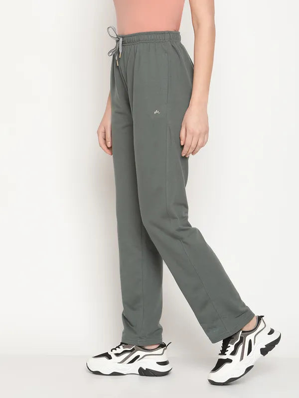 Mettle Women Grey Solid Cotton Track Pants