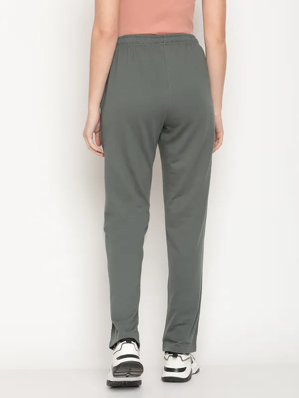 Mettle Women Grey Solid Cotton Track Pants