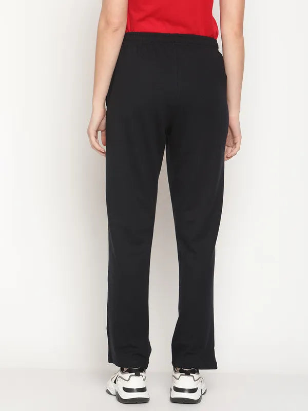 Mettle Women Navy Blue Solid Cotton Track Pants