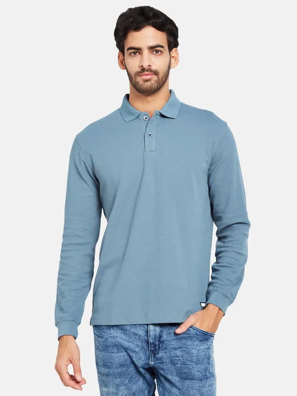 Mettle Men Blue Polo Collar T-Shirt