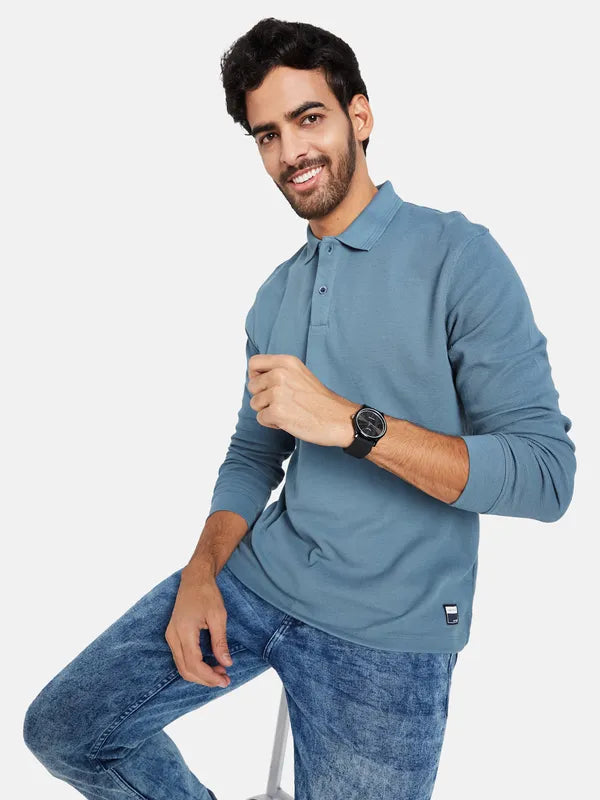 Mettle Men Blue Polo Collar T-Shirt