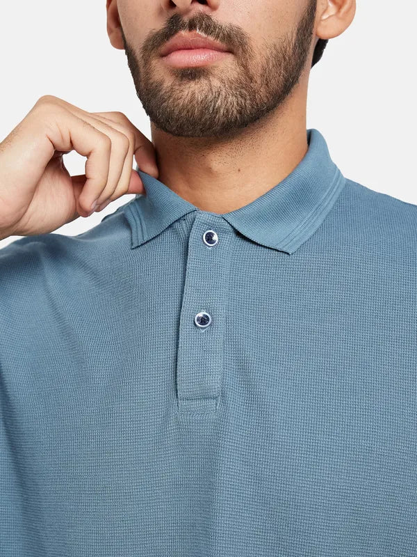 Mettle Men Blue Polo Collar T-Shirt