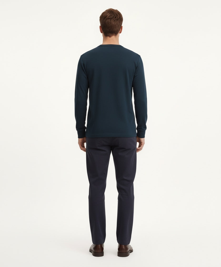 Men Navy Solid Henley Neck T-shirt