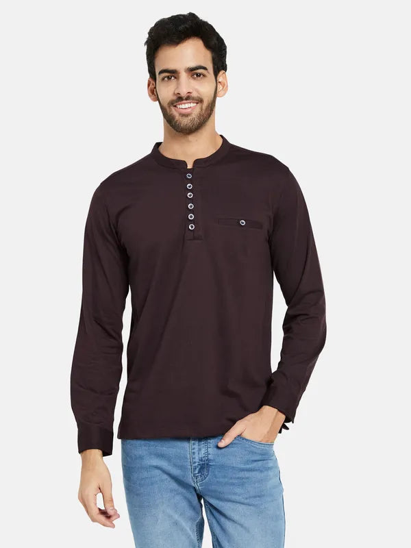 Mettle Men Maroon Henley Neck Pockets T-Shirt