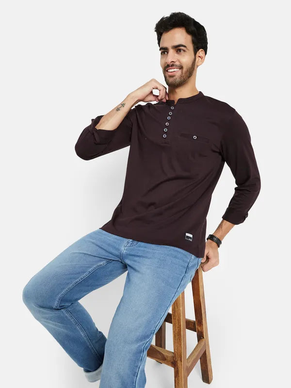 Mettle Men Maroon Henley Neck Pockets T-Shirt