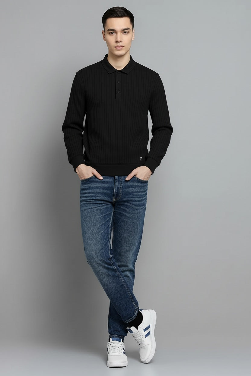 Men Striped Polo Collar T-shirt