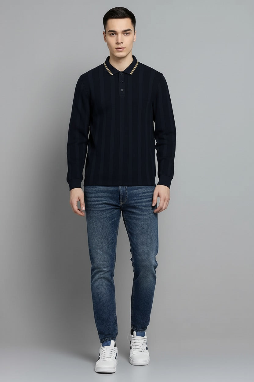 Men Striped Polo Collar T-shirt