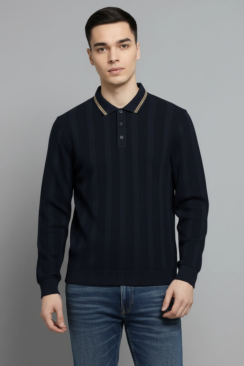 Men Striped Polo Collar T-shirt