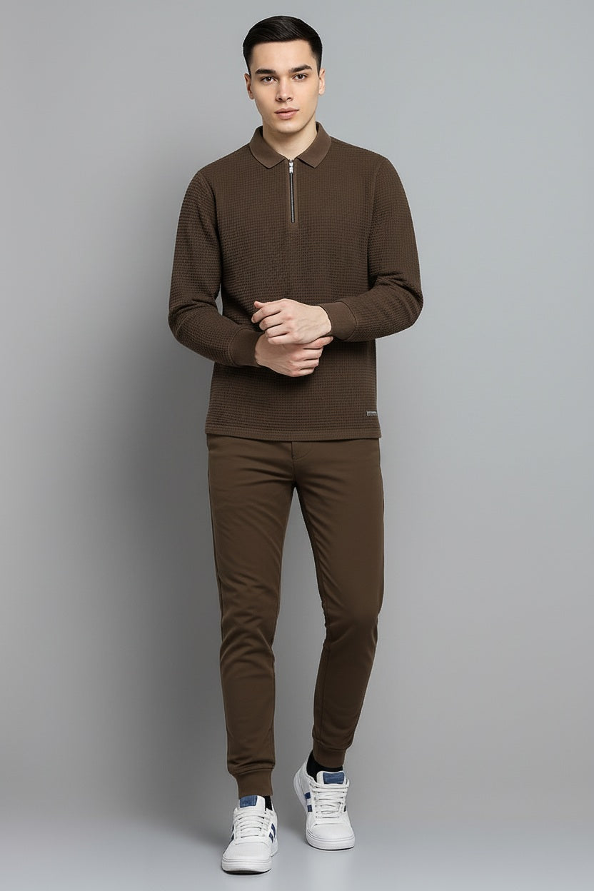 Men Coffee Solid  Polo Collar T-shirt