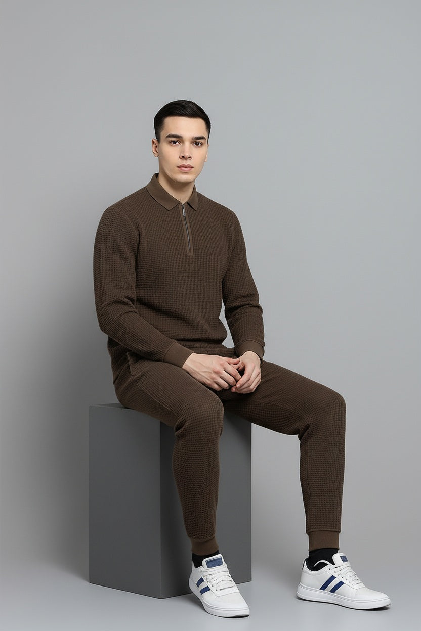 Men Coffee Solid  Polo Collar T-shirt