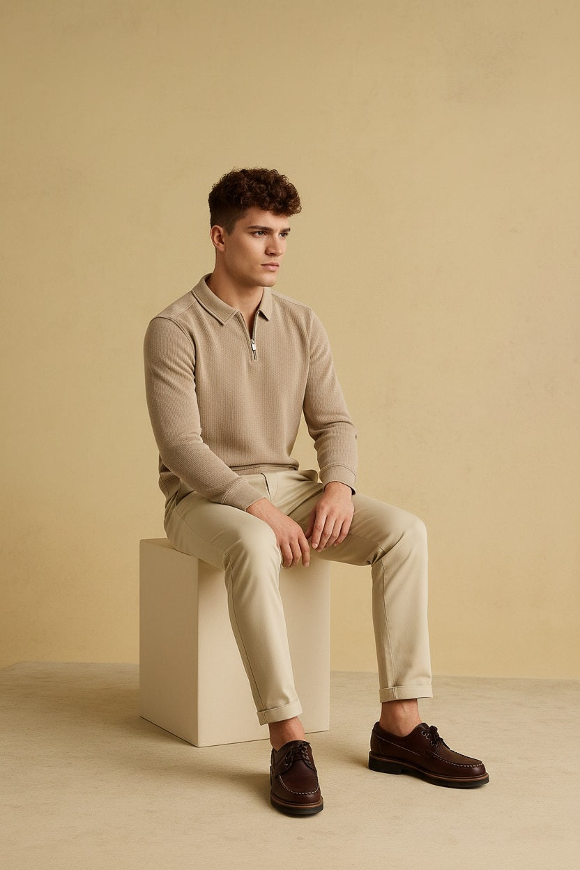 Men Stone Solid  Polo Collar T-shirt