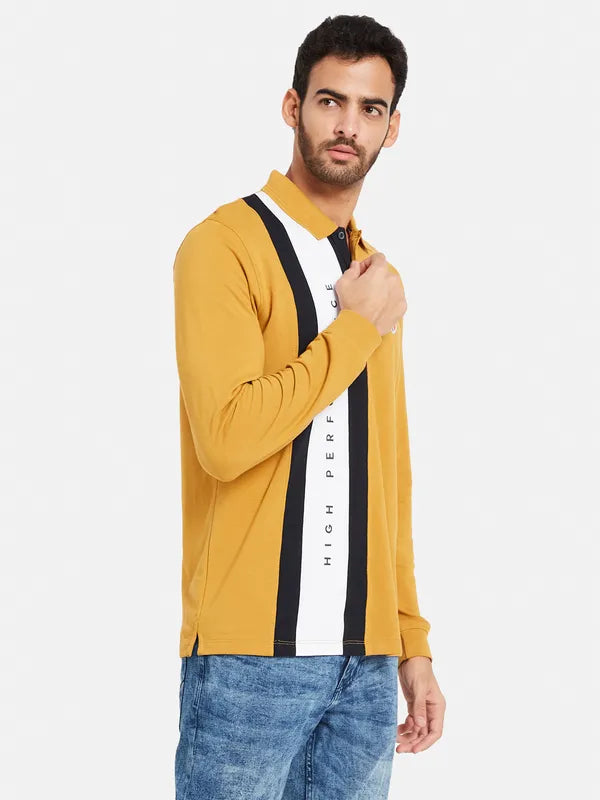 Mettle Men Yellow Henley Neck Applique T-Shirt