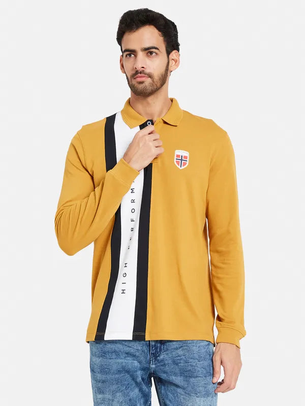 Mettle Men Yellow Henley Neck Applique T-Shirt