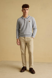 Men Grey Melange Solid Polo Collar T-shirt
