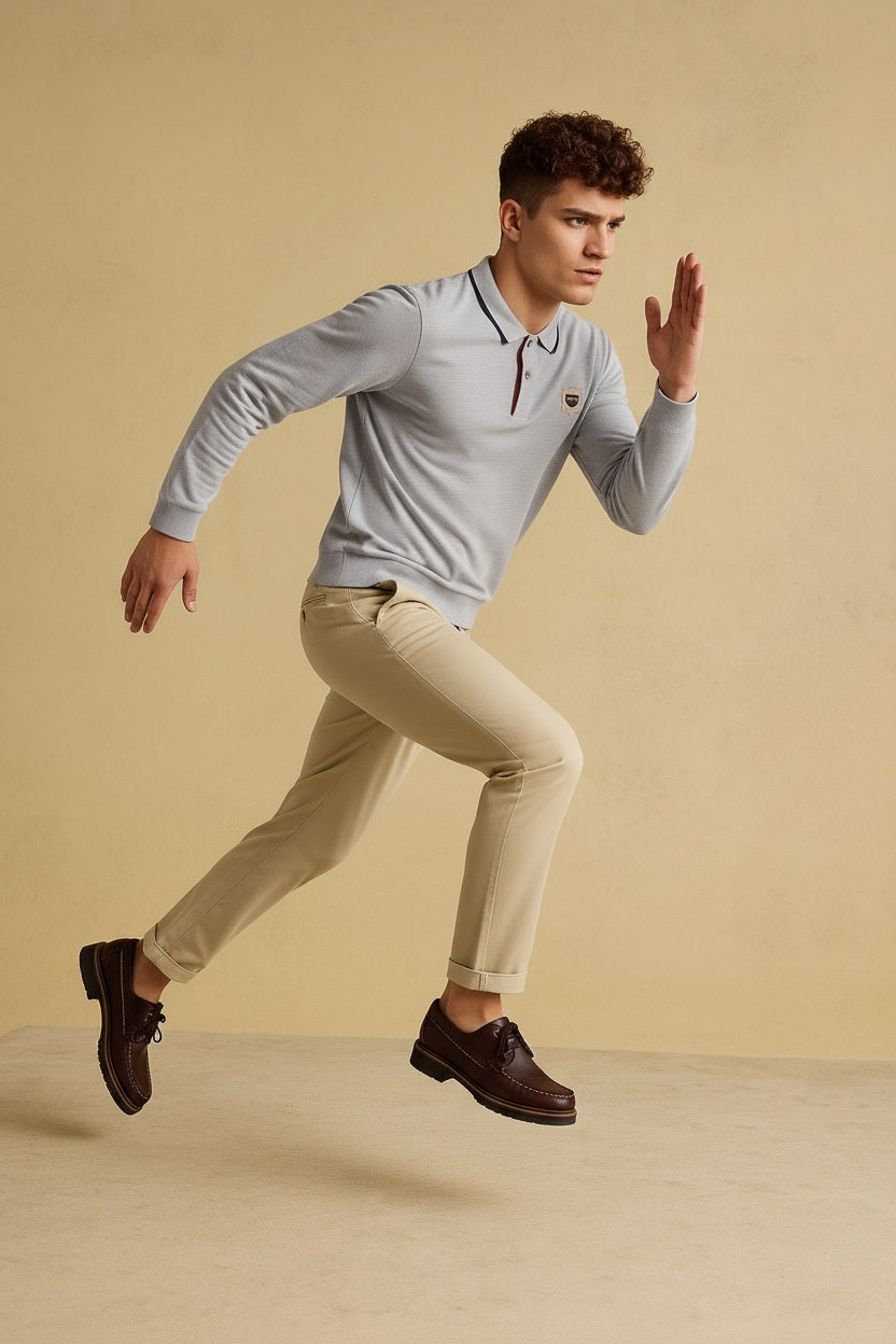 Men Grey Melange Solid Polo Collar T-shirt