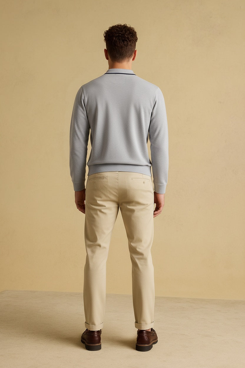 Men Grey Melange Solid Polo Collar T-shirt