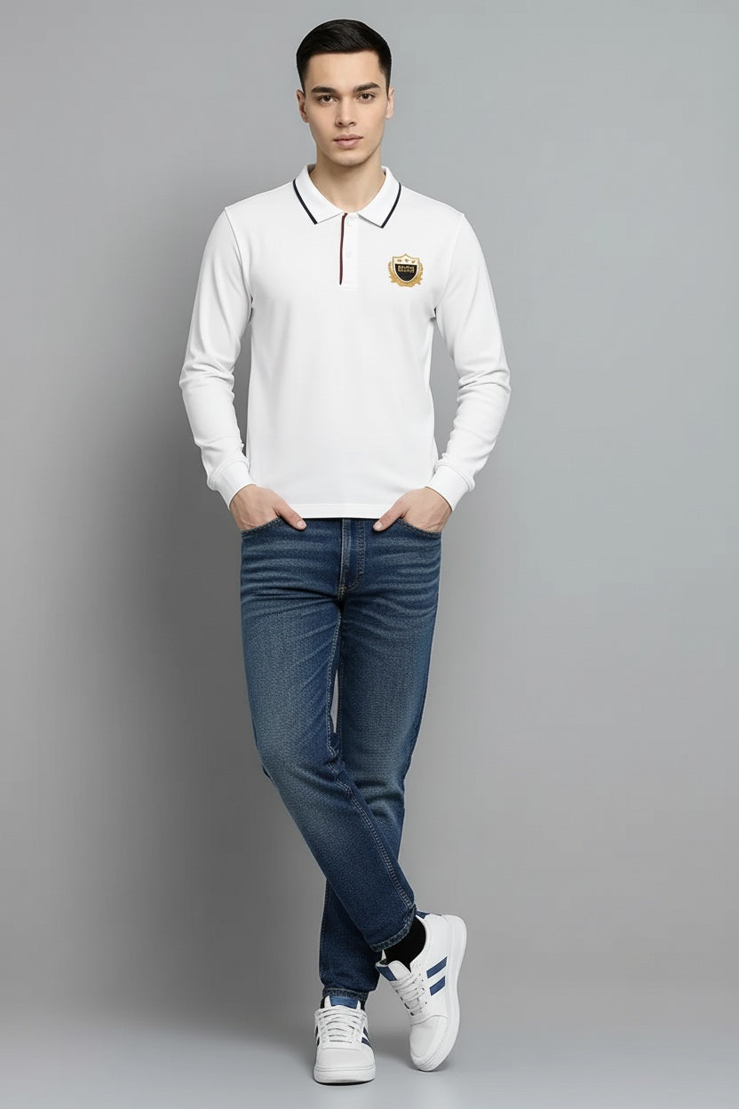 Men Off White Solid Polo Collar T-shirt