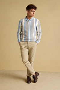 Men Denim Striped Polo Collar T-shirt