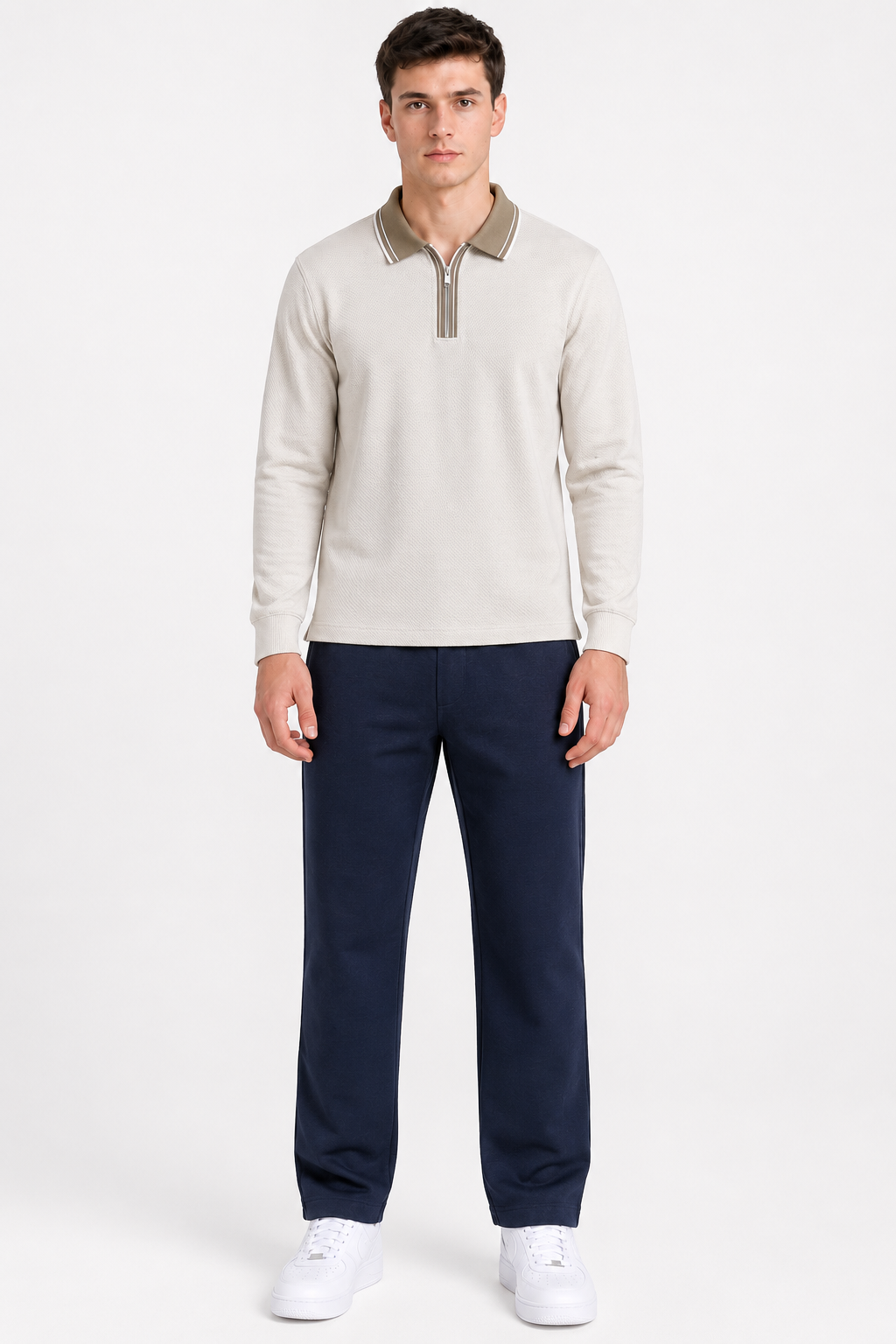 Men’s Arctic Wolf Overknit Lycra Polo Collar Pre-Winter T-Shirt – Regular Fit Full Sleeve Half-Zip Tee