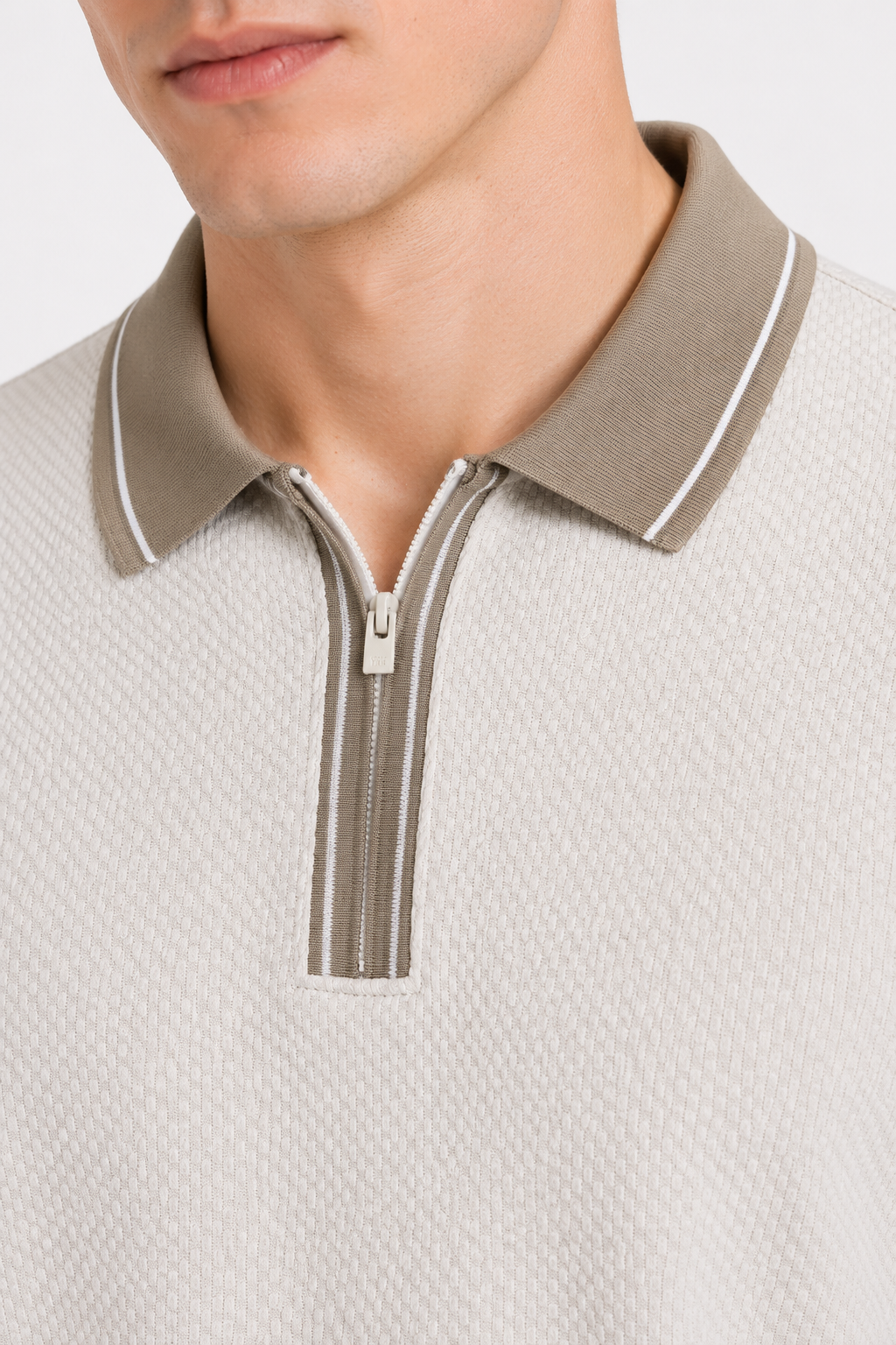 Men’s Arctic Wolf Overknit Lycra Polo Collar Pre-Winter T-Shirt – Regular Fit Full Sleeve Half-Zip Tee