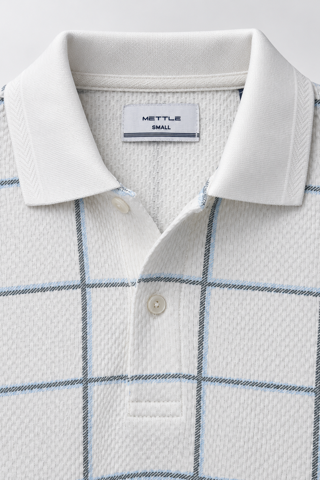 Men’s Delicate Blue Checked Knitted Lycra Full Sleeve Polo T-Shirt – Regular Fit