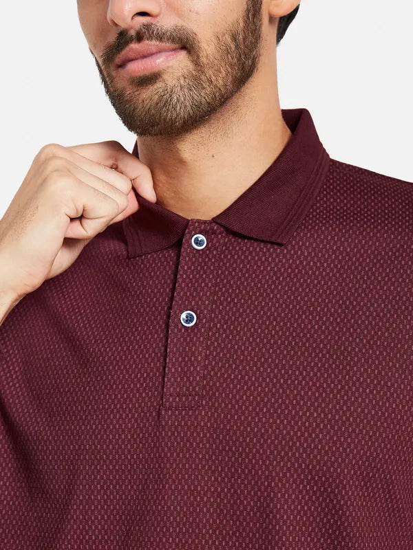 Mettle Men Maroon Striped Mandarin Collar Drop-Shoulder Sleeves T-Shirt