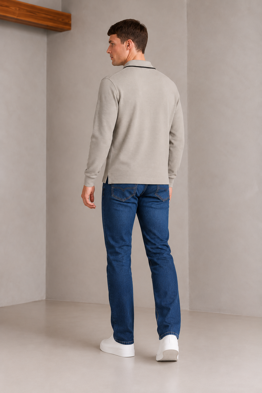 Men’s Mastic Popcorn Textured Pre-Winter Polo T-Shirt – Regular Fit Full Sleeve Half-Zip