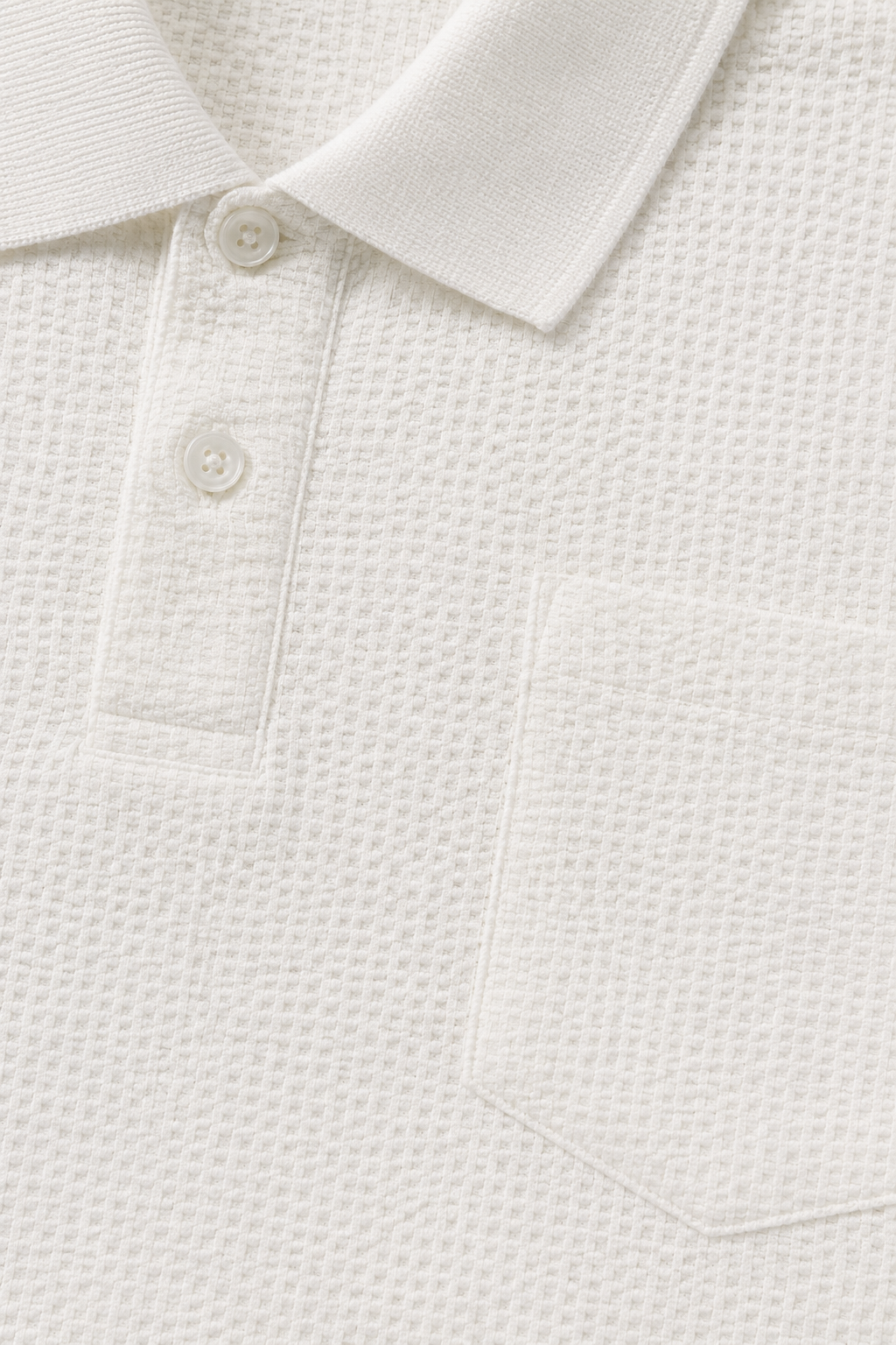 Men’s Off White Seer Sucker Polo Collar Pre-Winter T-Shirt – Regular Fit Full Sleeve Textured Tee