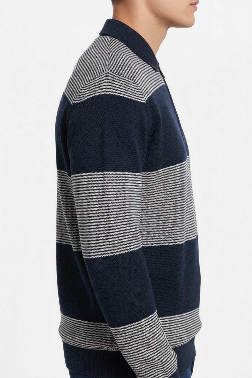 Men Striped Polo Collar T-shirt