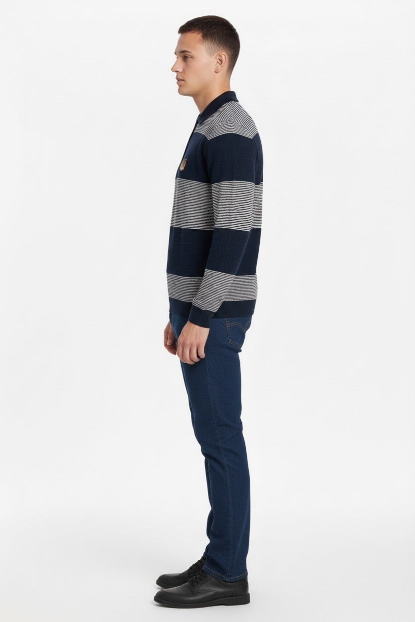 Men Striped Polo Collar T-shirt