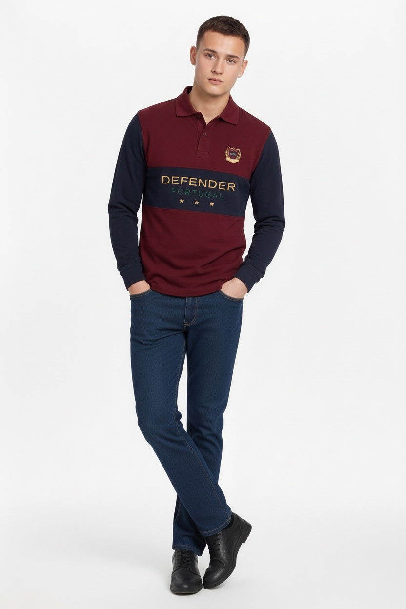 Men Merlot Brand Logo Colourblocked Polo Collar T-shirt