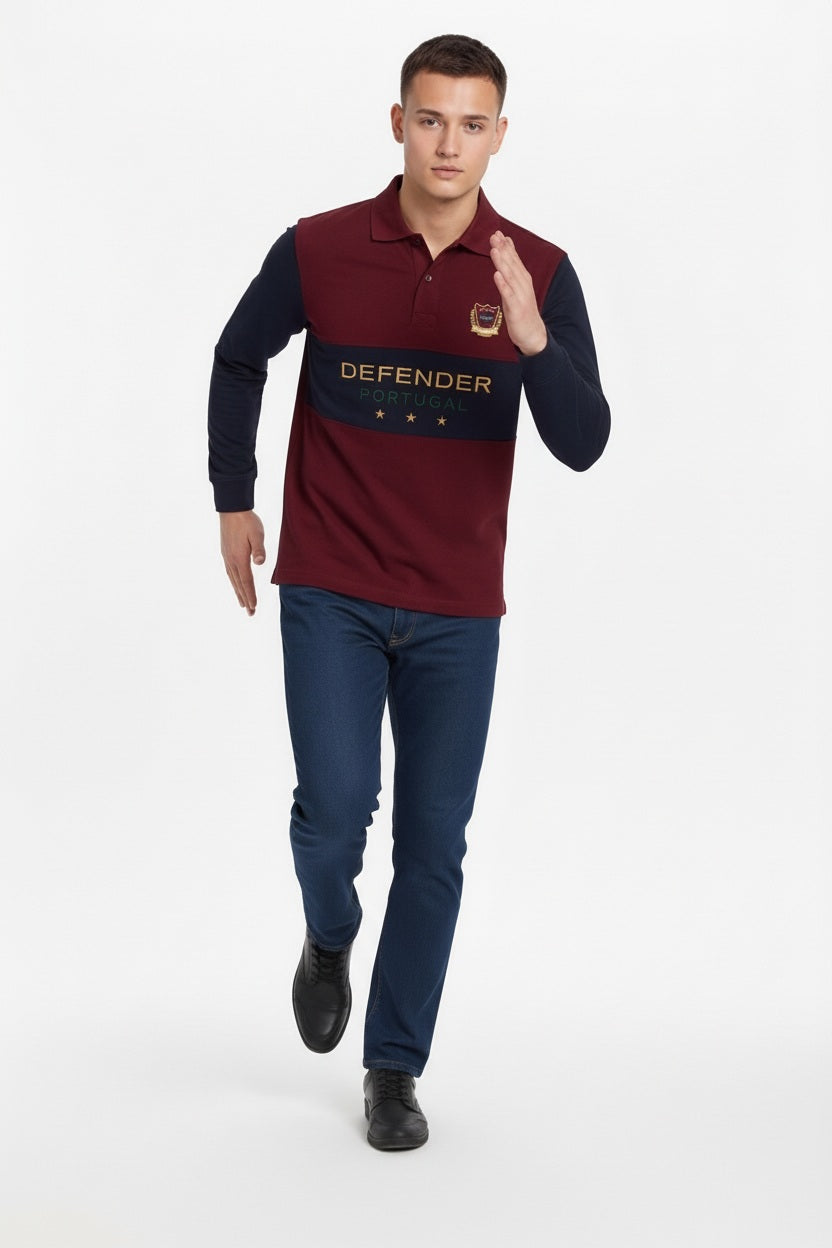 Men Merlot Brand Logo Colourblocked Polo Collar T-shirt