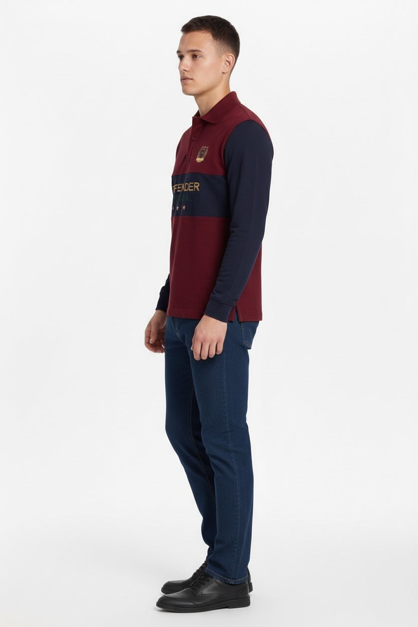 Men Merlot Brand Logo Colourblocked Polo Collar T-shirt