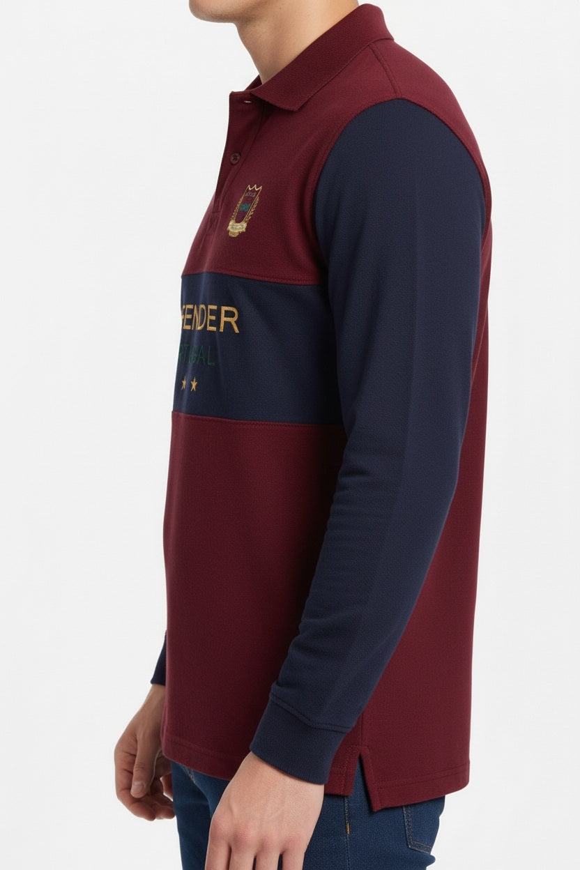 Men Merlot Brand Logo Colourblocked Polo Collar T-shirt