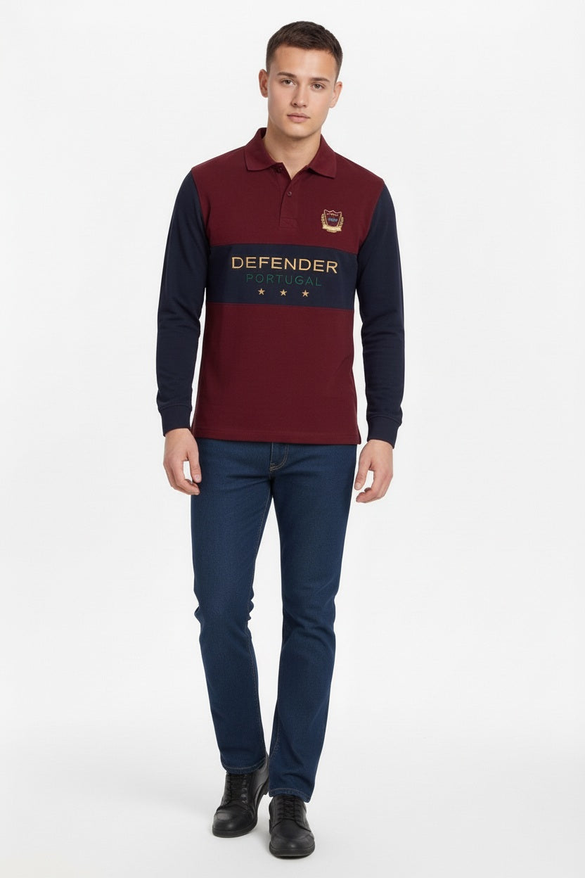 Men Merlot Brand Logo Colourblocked Polo Collar T-shirt