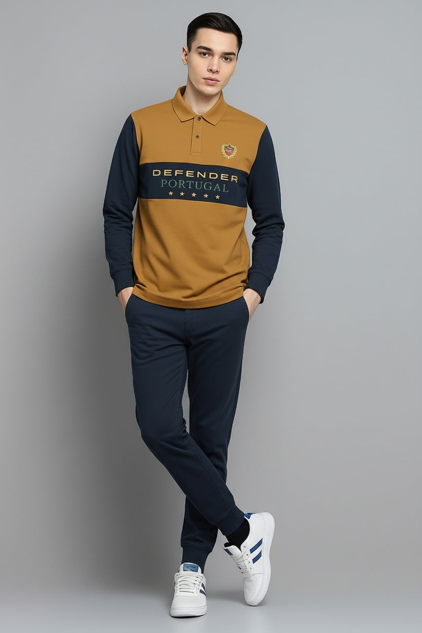 Men Wheat Colourblocked Polo Collar T-shirt