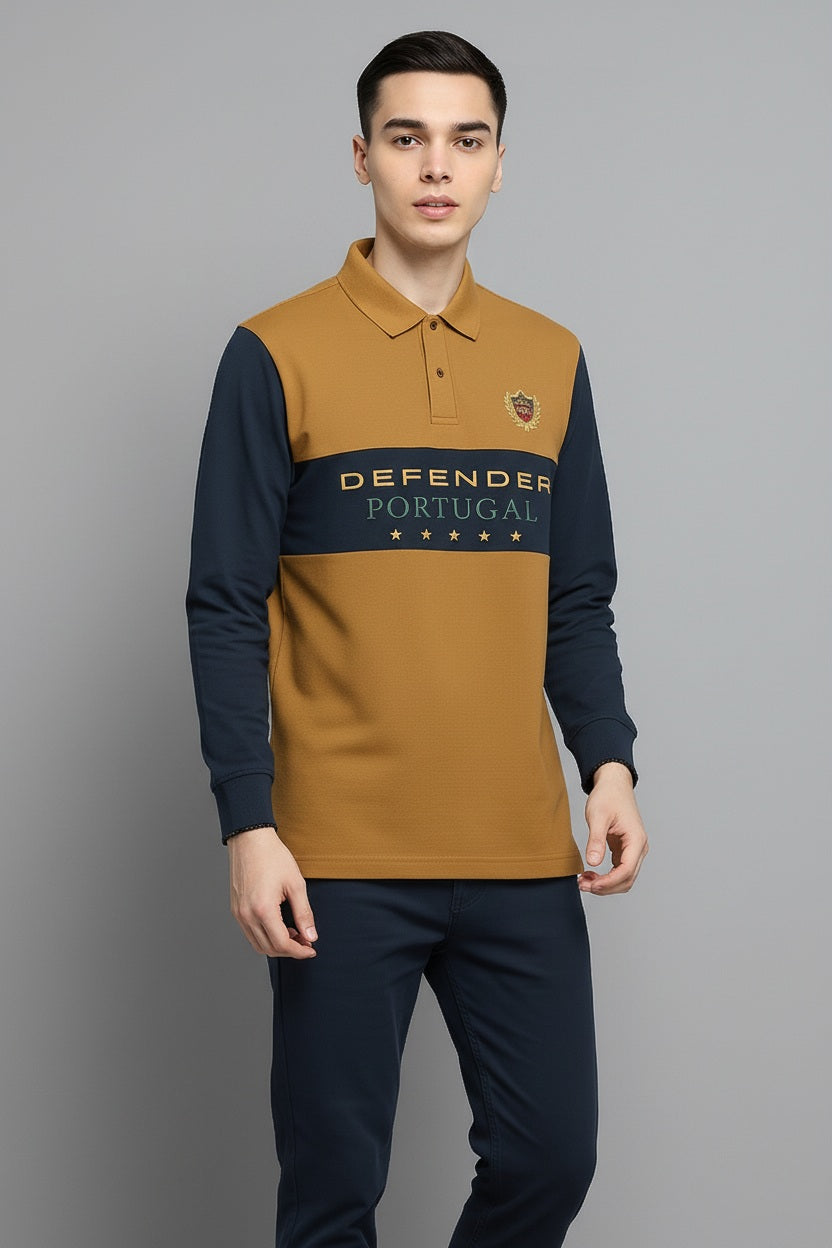Men Wheat Colourblocked Polo Collar T-shirt