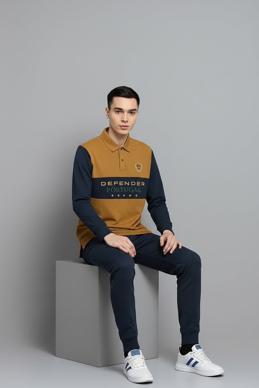 Men Wheat Colourblocked Polo Collar T-shirt