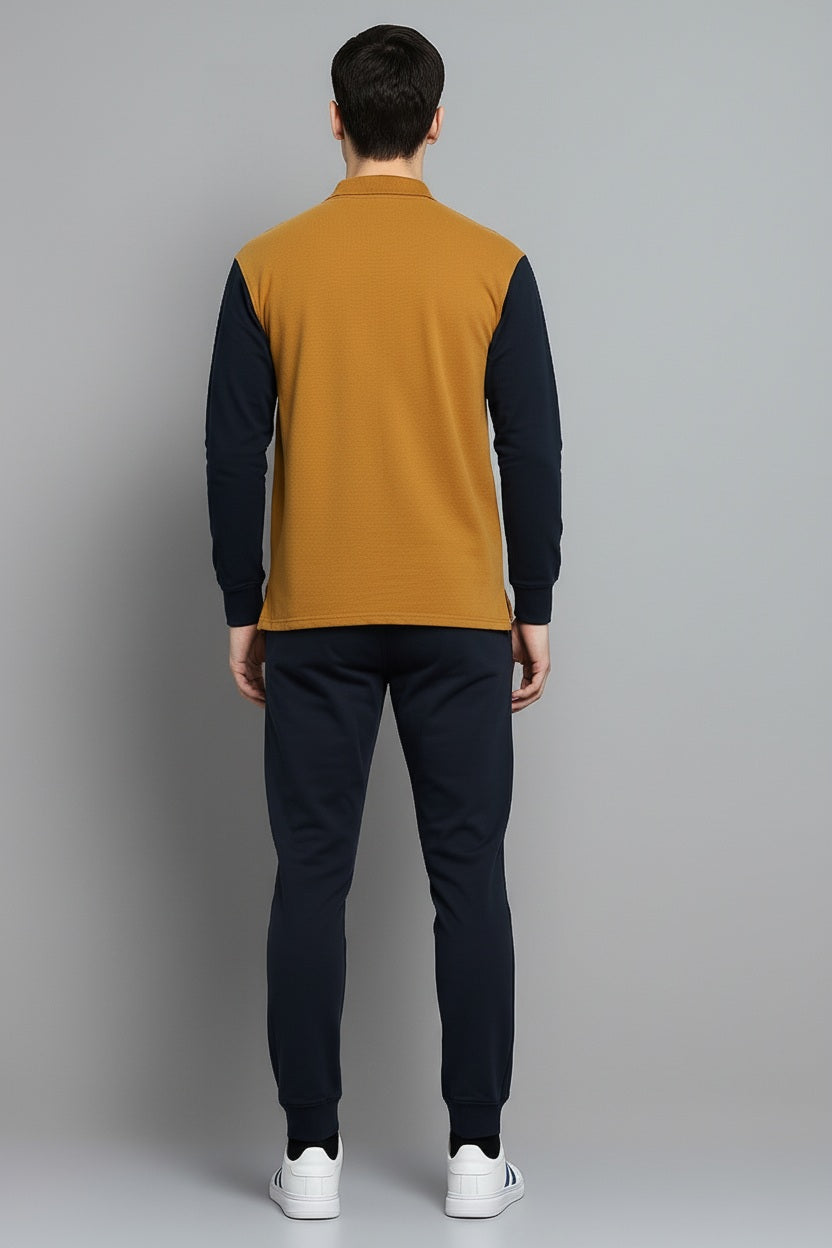 Men Wheat Colourblocked Polo Collar T-shirt