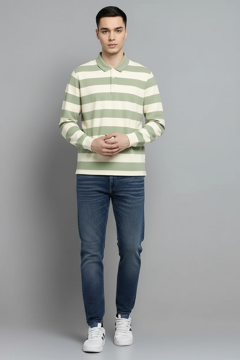 Men Dew Striped Polo Collar T-shirt