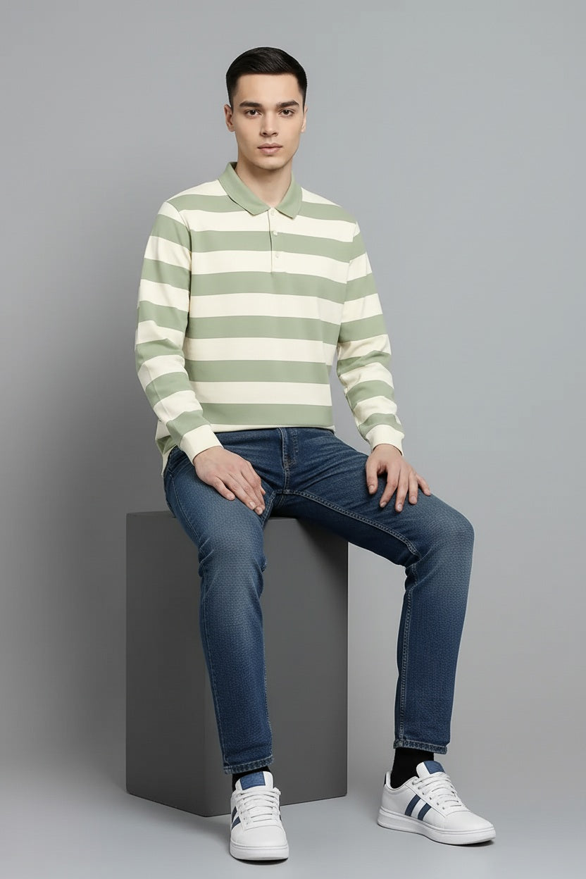 Men Dew Striped Polo Collar T-shirt