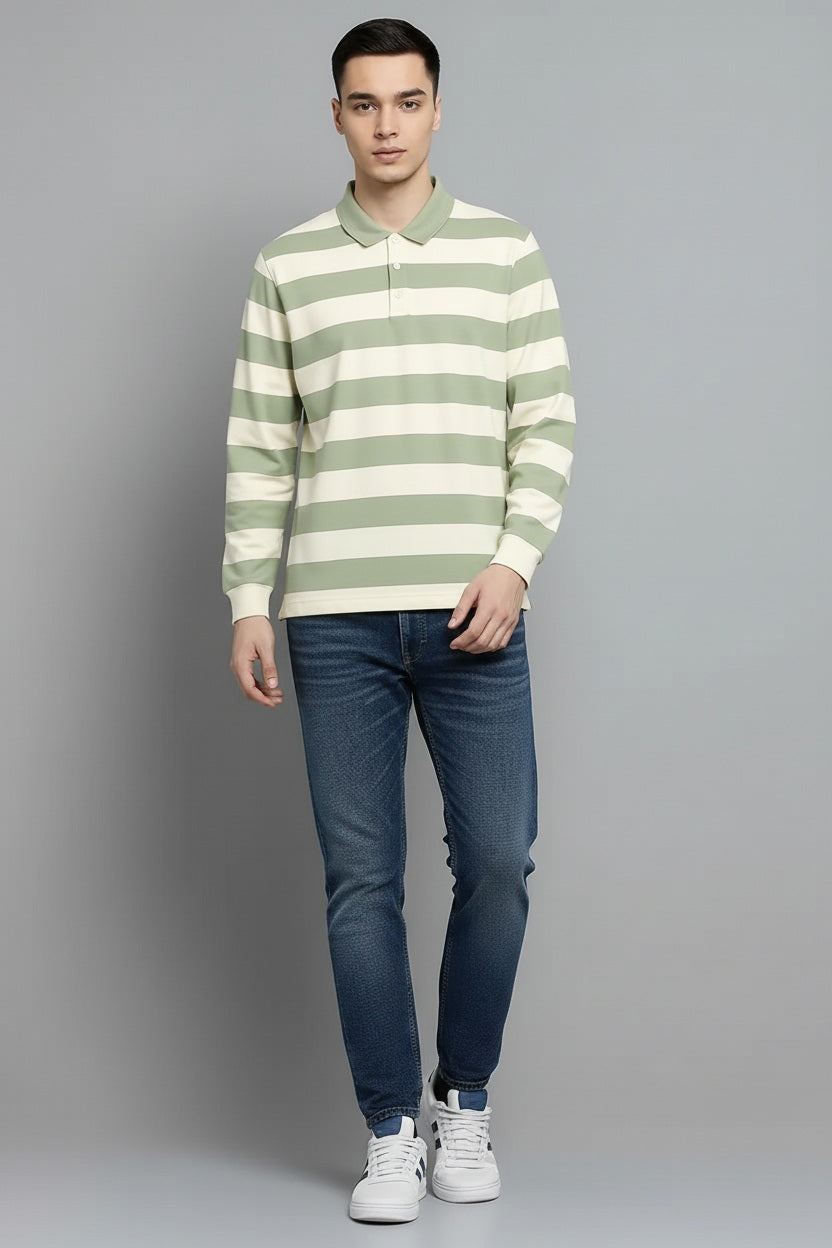 Men Dew Striped Polo Collar T-shirt
