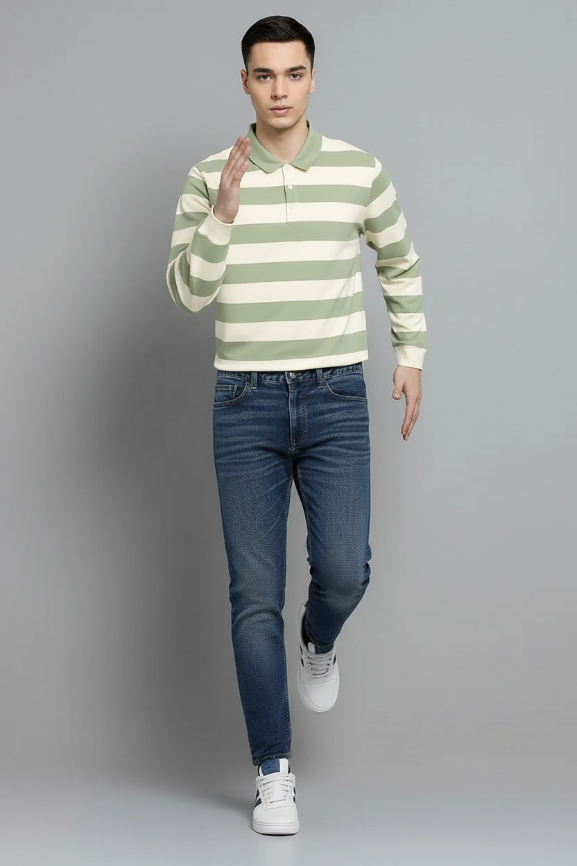 Men Dew Striped Polo Collar T-shirt